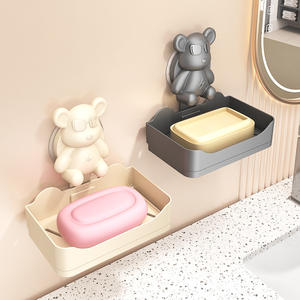 Porte-savon mural rectangulaire en plastique à ventouse, design familial et ludique, avec égouttoir intégré, pour rangement de salle de bain - Product Image 4