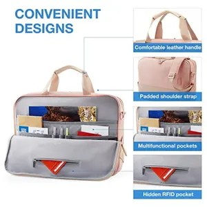 Custom Logo OEM Business Women 15.6 Inch Laptop Bag Waterproof Polyester Office Lady Pink Laptop Briefcase Bag