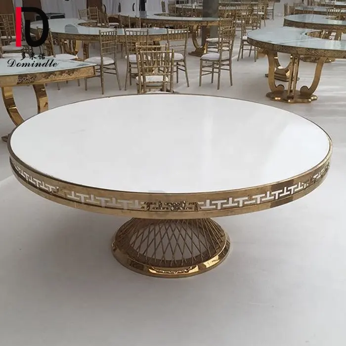 Dubai bianco MDF top Titanio oro in acciaio inox rotondo di nozze tavolo da pranzo