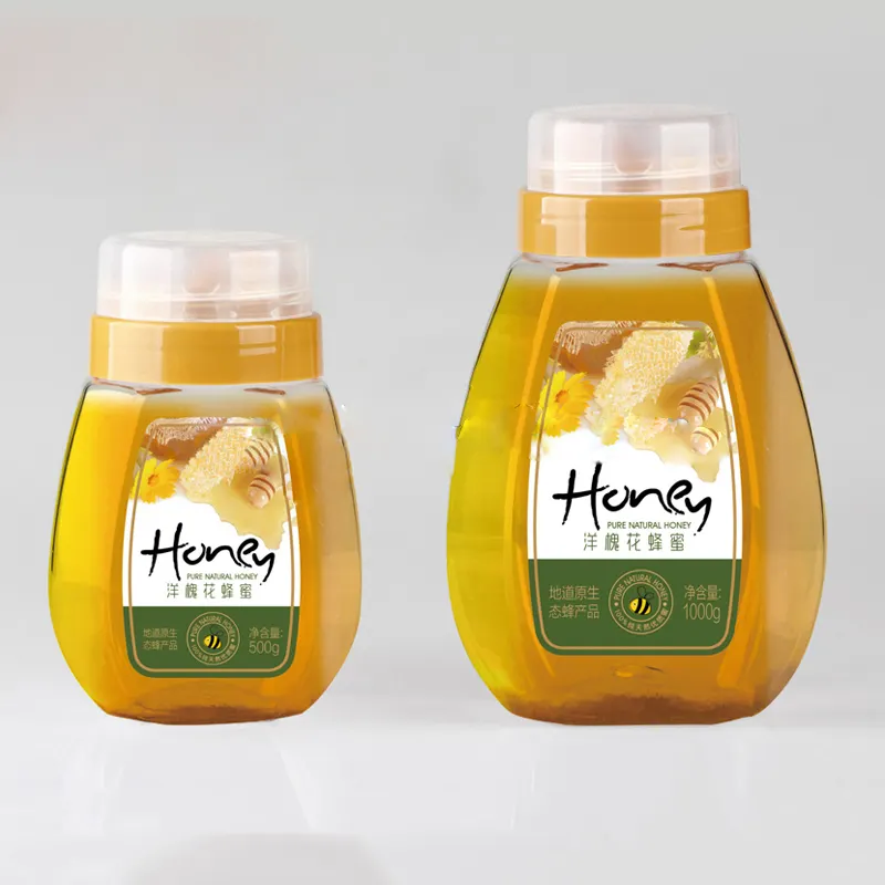 China fabrik großhändler squeeze flaschen kunststoff lebensmittel grade leere klar pet flasche groß verkauf 250g 500g 1000g leere honig flaschen