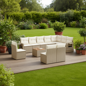 Modular Beige PE <b>Rattan</b> Garden <b>Sofa</b> Set Outdoor Furniture 10 Seater Modern Design - Product Image 2