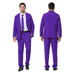 2 potong jaket dan celana setelan pernikahan poliester ungu pria untuk orang dewasa untuk pesta Halloween dan kostum TV & Film