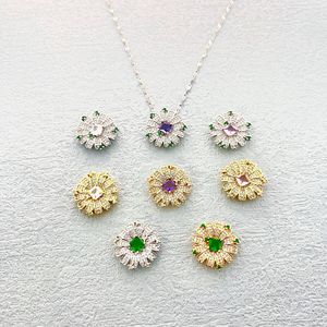Parure de bijoux élégante pour femme avec collier, motif marguerite en pierres précieuses colorées et micro-incrustations de zircon, idéale pour les soirées et la mode. - Product Image 1