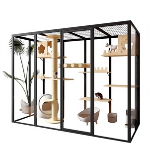 Casa para Gatos Grande Personalizada al por Mayor con Ruedas Extraíbles, Estantes de Madera de Caucho y Vidrio Irrompible, Mansión para Mascotas, Jaulas para Mascotas - Product Image 4