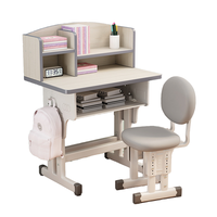 Ensemble Ergonomique Bureau et Chaise d'Étude Réglables en Hauteur pour Enfants, Table d'Écriture en Bois avec Bibliothèque et Tiroir pour Mobilier d'Apprentissage à Domicile