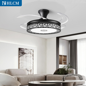 Temperatura de color cambiable 6 velocidades Led negro Control remoto retráctil <span class=keywords><strong>Bluetooth</strong></span> música ventilador de techo de lujo - Product Image 3