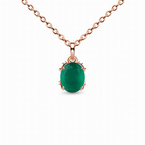 Rose Gold Plated Sterling Silver Christian Emerald Pendant <b>Necklace</b> Green Agate Claw Setting Classic Link Chain Unisex Everyday - Product Image 1