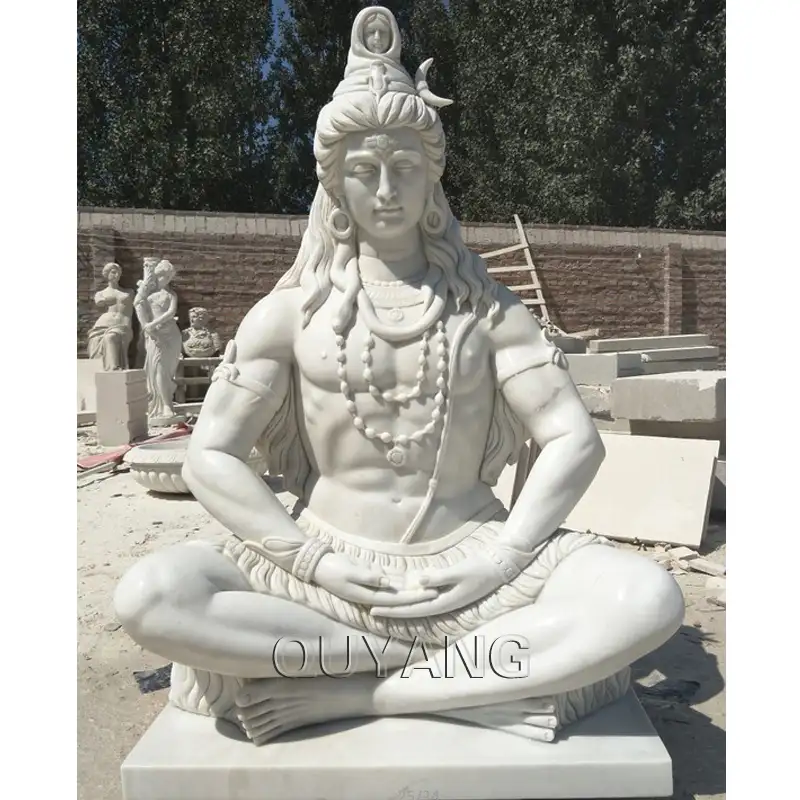 Quyang Outdoor Handcarved Levensgrote Indian Religieuze Natuursteen Tuin Hindoe God Marmer Lord Shiva Standbeeld Te Koop