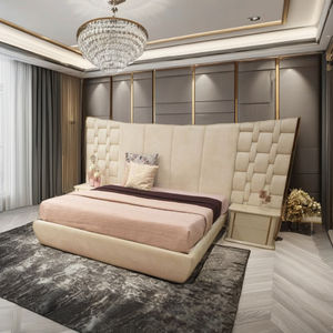 <span class=keywords><strong>Lit</strong></span> italien moderne de luxe King Size avec tête de <span class=keywords><strong>lit</strong></span> haute rembourrée <span class=keywords><strong>en</strong></span> cuir souple et bois doré sur mesure pour les chambres d'hôtel - Product Image 4
