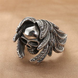 Skull <b>Ring</b> With Wings Silver Men's Punk Jewelry Retro Style 21004 - Product Image 1