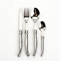 Ensemble de couverts Laguiole en acier inoxydable poli miroir, fabriqués artisanallement, pour restaurant, fourchette, couteau à steak, cuillère, en coffret cadeau
