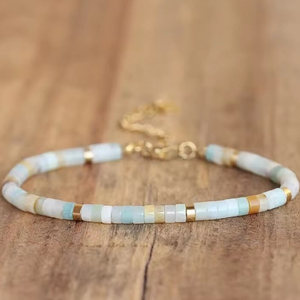 Bracelet de guérison réglable en chaîne à fermoir unisexe classique et délicat, perles de pierre naturelle de 2x4 mm, forme de boule, vente en gros PVD - Product Image 1