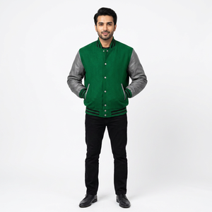 Chenille Embroidery Patches <b>Men</b> Letterman <b>Baseball</b> Street Sleeve Varsity <b>Jacket</b> College Winter Stand Collar Front Logo - Product Image 1