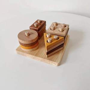 Children's Wooden Four-column <b>Shape</b> Matching Set Building <b>Blocks</b> Toy 0-24 Months Early Education & Color Cognition Toy - Product Image 3