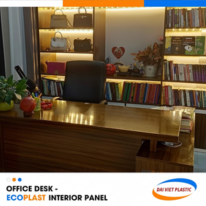 Bureau de bureau moderne en noyer avec table à thé Panneau intérieur en PVC Premier exportateur du Vietnam pour les intérieurs de bureaux - Product Image 1