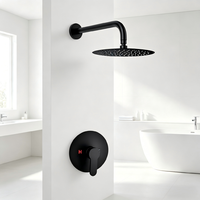 Système de douche encastré monofonction noir mat de 10 pouces - Pommeau de douche rond effet pluie avec bras courbé mural et robinet pour un design moderne