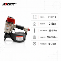 Cloueur pneumatique industriel ASCOTT CN57, 15 degrés, 25-57 mm, outil de charpente et de palettisation pour le travail du bois, alimenté par air comprimé, pour la construction, certifié CE