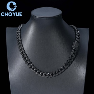 Cadena de Eslabones Cubanos de Plata de Ley 925 con Moissanita, Estilo Hip Hop, Totalmente Negra, de 12 mm, Joyería Iced Out para Hombre - Product Image 6