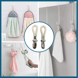 Clip de serviette de salle de bain en boucle de coton tressé avec <span class=keywords><strong>pince</strong></span> en métal cintre en tissu polyvalent pour la maison salle de bain cuisine dossier de rangement - Product Image 4