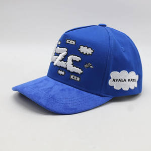 Gorra de Béisbol Personalizada Azul de 5 Paneles con Logotipo Bordado en 3D, Gorra Trucker Deportiva de Algodón y Sarga con Visera de Gamuza, Forro de Satén, Estilo Hip Hop, Playa - Product Image 1