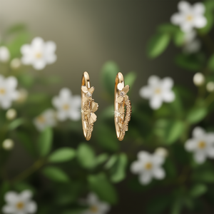 E1273 Gold <b>Hoop</b> <b>Earrings</b> Women's Flower Diamond Claw Setting Romantic Everyday Wear <b>Fine</b> Jewelry - Product Image 2