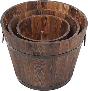 Wholesale <strong>Wooden</strong> <strong>Planter</strong> Barrel Real Wood Indoor Outdoor Flower Pot With Drainage Holes Small Garden Container <strong>Box</strong> - Product Image 4