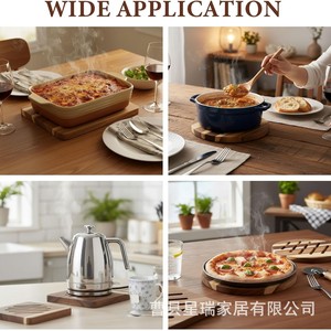 Wood Heat Resistant <b>Placemat</b> 0.47 Inch Round Square Bowl Mat Traditional Chinese Design <b>Table</b> Pad - Product Image 4