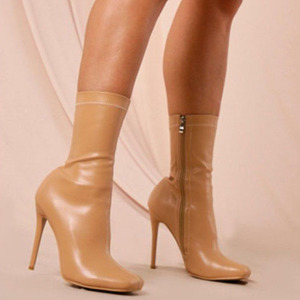 2021 New Skintight Round Toe Big Size 43 Solid Thin Heel Half Knee High Women <b>Boots</b> Side Zip Autumn Mid-calf Party Ladies - Product Image 5