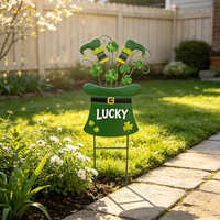 Piquet de jardin en métal résistant aux intempéries, motif trèfle porte-bonheur, pour la Saint-Patrick, décoration extérieure de fête