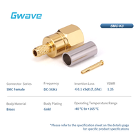 Gwave SMC Connecteur RF femelle en laiton plaqué or 50 Ohm pour câbles RG316 et RG316D DC-3GHz gamme