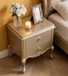 Luxury Champagne Gold Solid Wood 2-Drawer Nightstand French Style Bedside <b>Cabinet</b> Cabriole Legs Multi-Purpose Bedroom Furniture - Product Image 5
