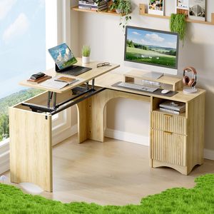 Bureau d'ordinateur en bois en forme de L, hauteur réglable, table d'écriture pour le bureau à domicile - Product Image 3