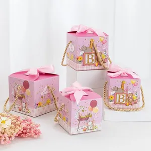 婴儿生日糖果盒带丝带小折叠纸婴儿礼品盒