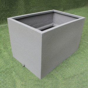 Classic Grey <b>Rectangular</b> Flower <b>Pot</b> Dotted Texture Outdoor Floor Garden Planter Minimalist Style Durable Lightweight Fiberglass - Product Image 1
