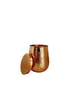 Verre à eau en cuivre pur artisanal de qualité supérieure de 350 ml avec couvercle |   Gobelet à gravure florale complexe avec couvercle en cuivre assorti - Product Image 3