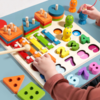 Set Bentuk Geometris Multifungsi Montessori 4-in-1, Balok Pencocokan Kolom, Mainan Edukasi Susun untuk Anak