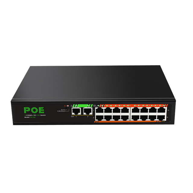 POE Network Equipment Switch Unmanaged 16 Port 10/100M PoE Ports 2 Uplink Gigabit Power on Ethernet Switches OEM ODM Service