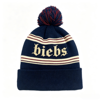 Gorro de Lana a Rayas de Moda, Tipos de Gorros de Invierno con Pompón y Logotipo Bordado en 3D Personalizado