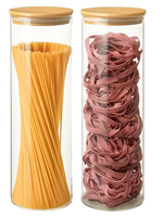 Bocaux empilables hermétiques en verre borosilicate transparent avec couvercle en bambou pour pâtes, spaghetti, penne, farfalle, rangement de cuisine