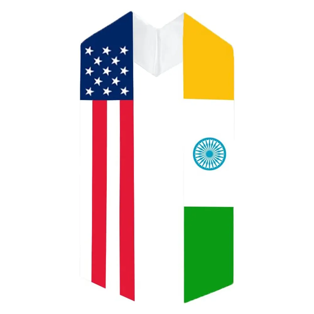 أوشحة بنمط علم الولايات المتحدة و الهند مطبوعة حسب الطلب ، أوشحة من علم تخرج ، وشاح حرير مضلع