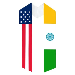 定制印刷美国和印度国旗图案围巾两个国旗毕业腰带偷缎面围巾