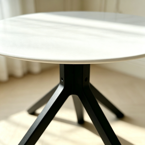 Table basse ronde moderne, plateau blanc lisse, pieds en métal noir, table de salon, table de centre pour canapé, meubles pour la maison et l'hôtel - Product Image 2