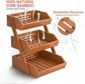 Cesta de Frutas de Bambú Elegante de Alta Calidad, Organizador de 3 Niveles, Color Personalizado, Forma Rectangular, para Almacenamiento en la Cocina - Product Image 2