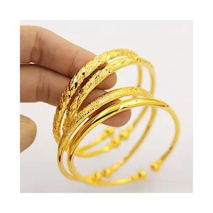 New Open Brass 24K Gold Plated Bangle Jewelry Women Wedding Bracelet Bangles Copper Plated Vietnamese Sand Gold Wedding Jewelry