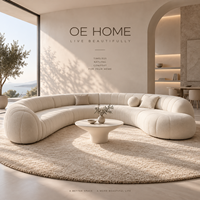 Ensemble de canapés en velours de luxe moderne, canapé sectionnel capitonné incurvé, fauteuils, pieds en bois, modulaire, hôtel et villa, écologique, OEM ODM