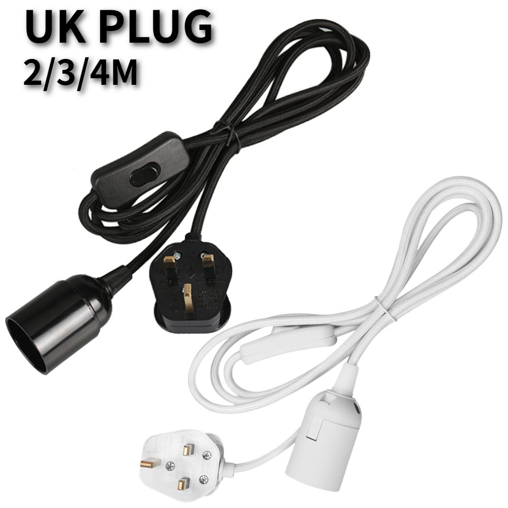 Pendant Light Ceiling Lighting Fitting E27 Lamp Holder Suspended Kit 2 Core Gold Fabric Cable UK Plug ABS Material Inline Switch