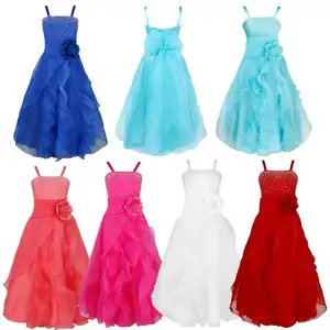 Crianças de luxo Princesa Das Meninas Vestido Sem Mangas de Organza Strass Pageant Casamento Da Dama de honra Vestido de Flores