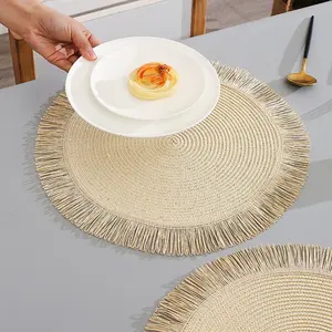 XL-NY özel toptan masa yuvarlak dokuma Rattan Placemat için yemek masası kağıt özelleştirilmiş paket Bohemian özel boyut