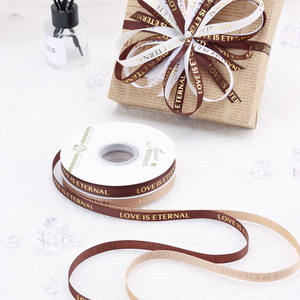 Cinta de Flores en Rollo de 1.0cm, Poliéster Tejido con Estampado Dorado 'El Amor Es Eterno', para Regalos de Boda, Decoración DIY - Product Image 4