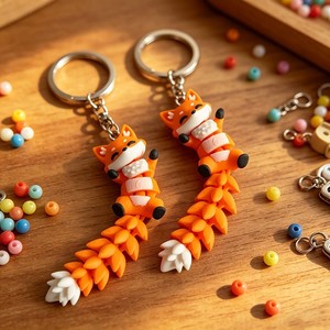 Niedlicher 3D Orange Fuchs Schlüsselanhänger Leichter PVC Cartoon-Tier-Anhänger mit Beweglichem Schwanz - Product Image 4